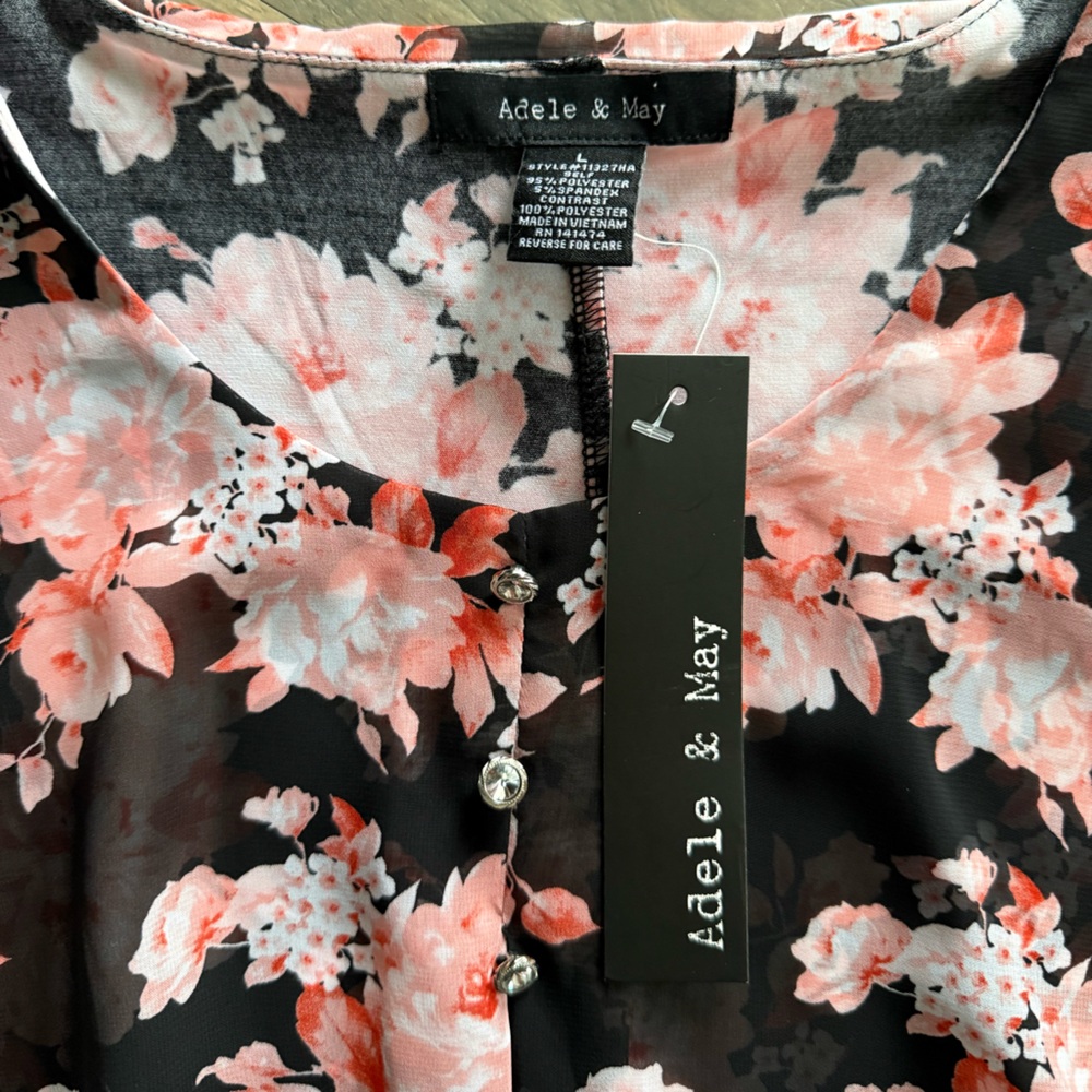 Adele & May Floral Elegance Black and Pink Blouse - Picture 2 of 3